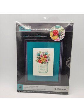 Zweigart Artiste Stamped Cross Stitch Kit #1215482 Hello Lovely Mason Jar Floral
